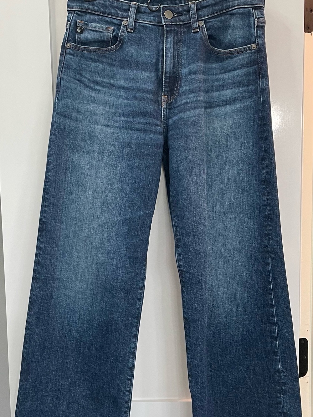 AG Adriano Goldschmied Dark Blue Cropped Wide-Leg Jeans
